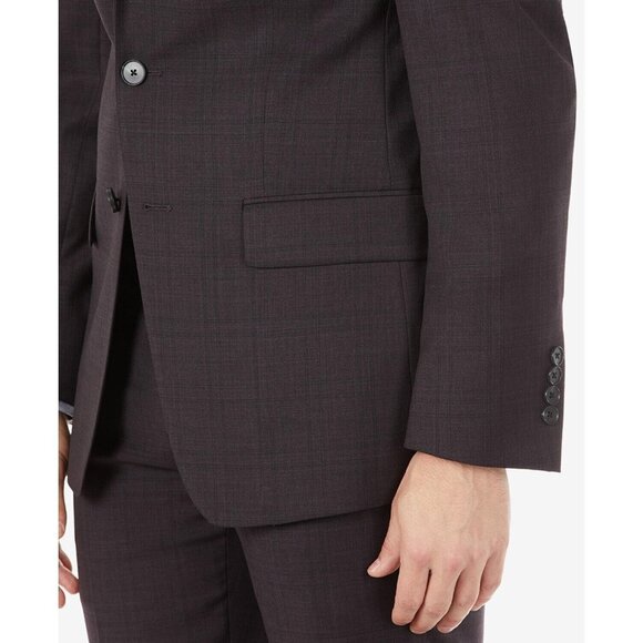 Calvin Klein Men's Slim-Fit Wool Suit Jacket Eggplant Purple Plaid Size 42R $450 - Picture 3 of 5